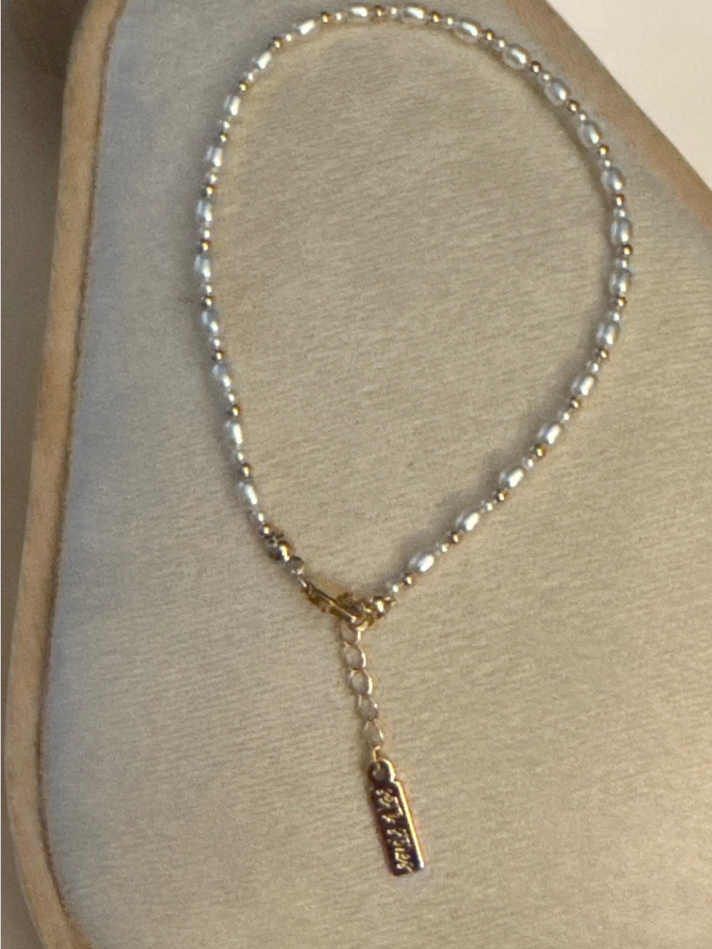 Gold and White Pearl Station Necklace with Branded Tag